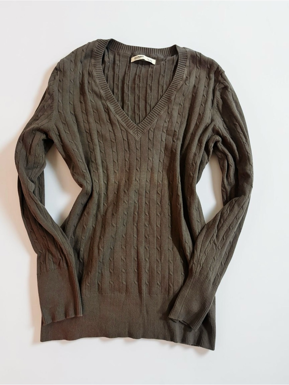 Chocolate Brown Cable-Knit Sweater Y2K Old Navy Vintage Preppy Americana L